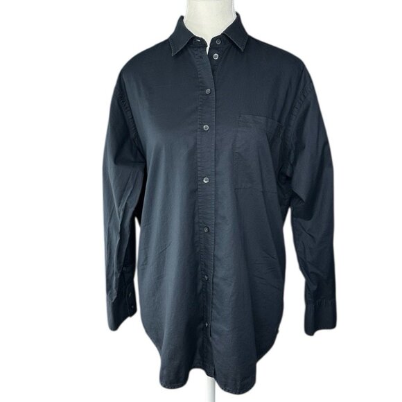 Everlane‎ Women’s Black The Cotton Relaxed Button Front Career Shirt 6/C47 - Picture 1 of 14
